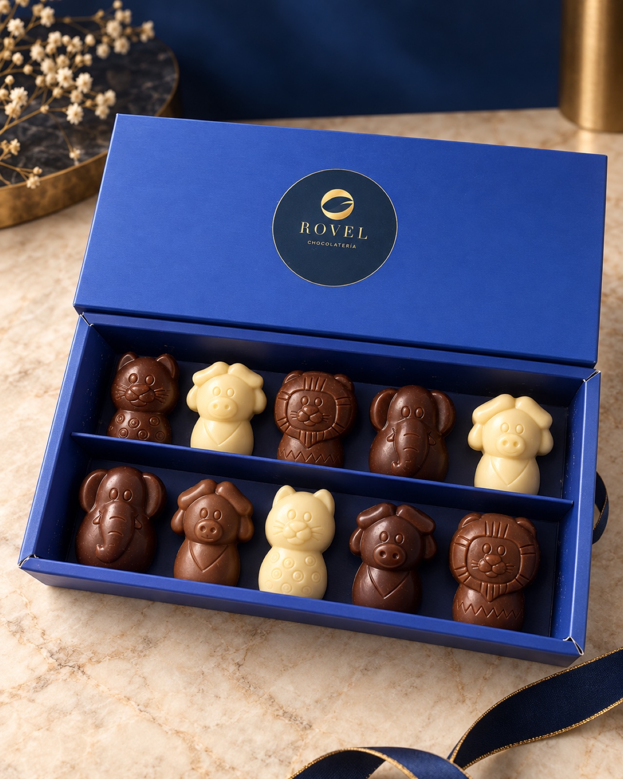 Caja de figuras de chocolate